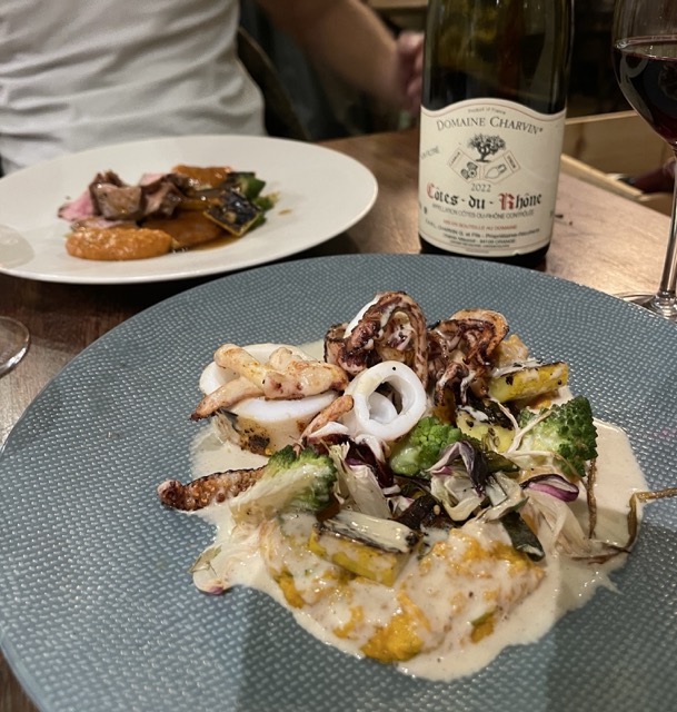 Les Bouteilles 小イカのグリルと季節野菜のピューレ