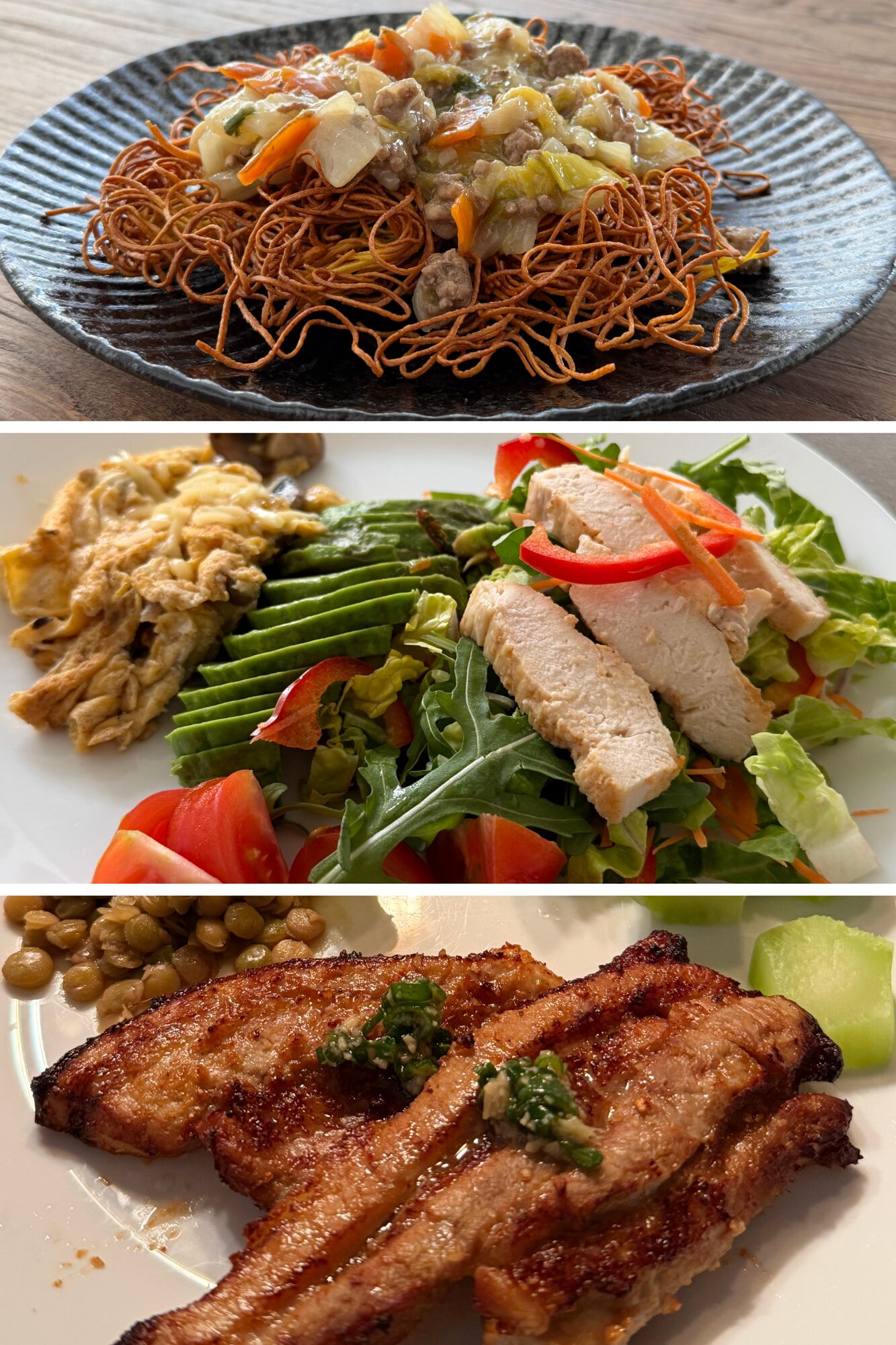 COSORI Turbo Blaze エアフライヤー料理 焼きそば 鶏肉サラダ 豚肉グリル