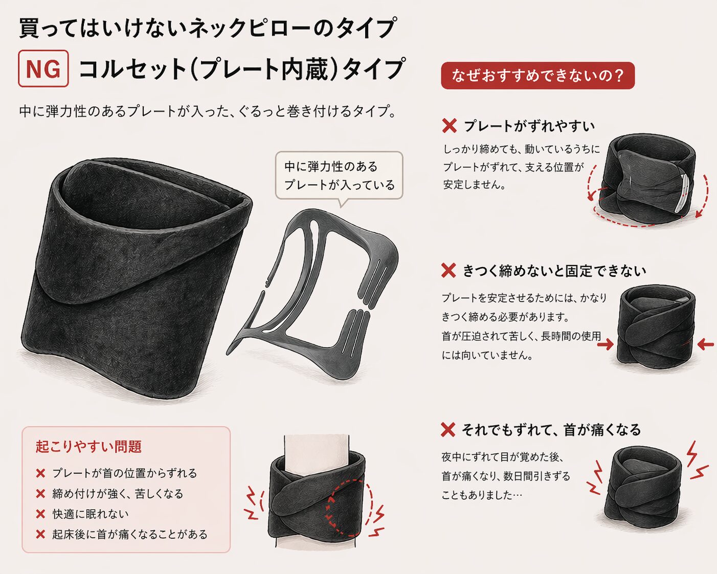 不適切なネックピローのタイプ